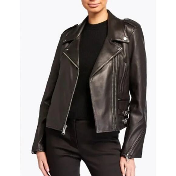 FRAME PCH Leather Moto Jacket Biker Women's size Small Black - Picture 1 of 11